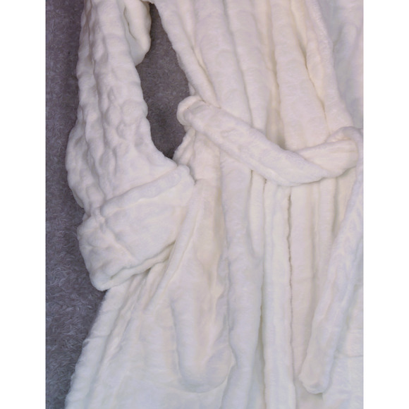 Jasmine Rose Robe Womens Large White Bathrobe Kimono Soft Fuzzy Belt Pockets - Picture 4 of 11